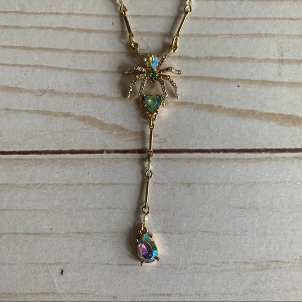 Betsy Johnson Spider Jewel Drop Adjustable Necklac